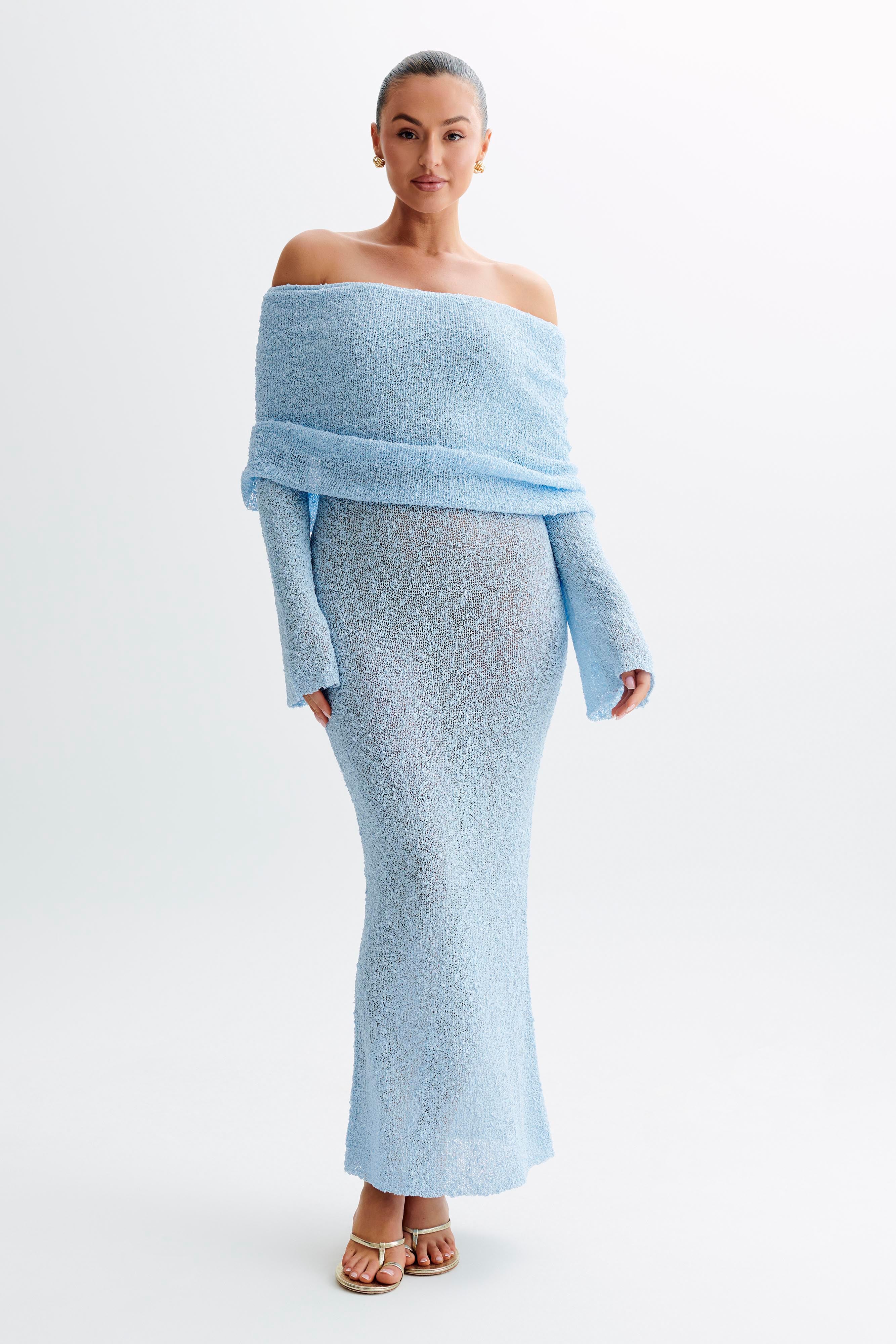 MELISSA | OFF-SHOULDER BOUCLÉ MAXIKJOLE